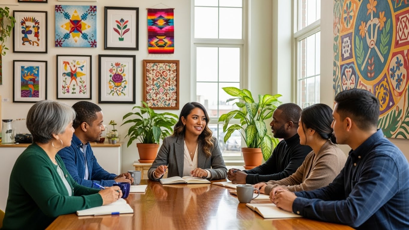 A diverse team collaborating on equity and inclusion initiatives