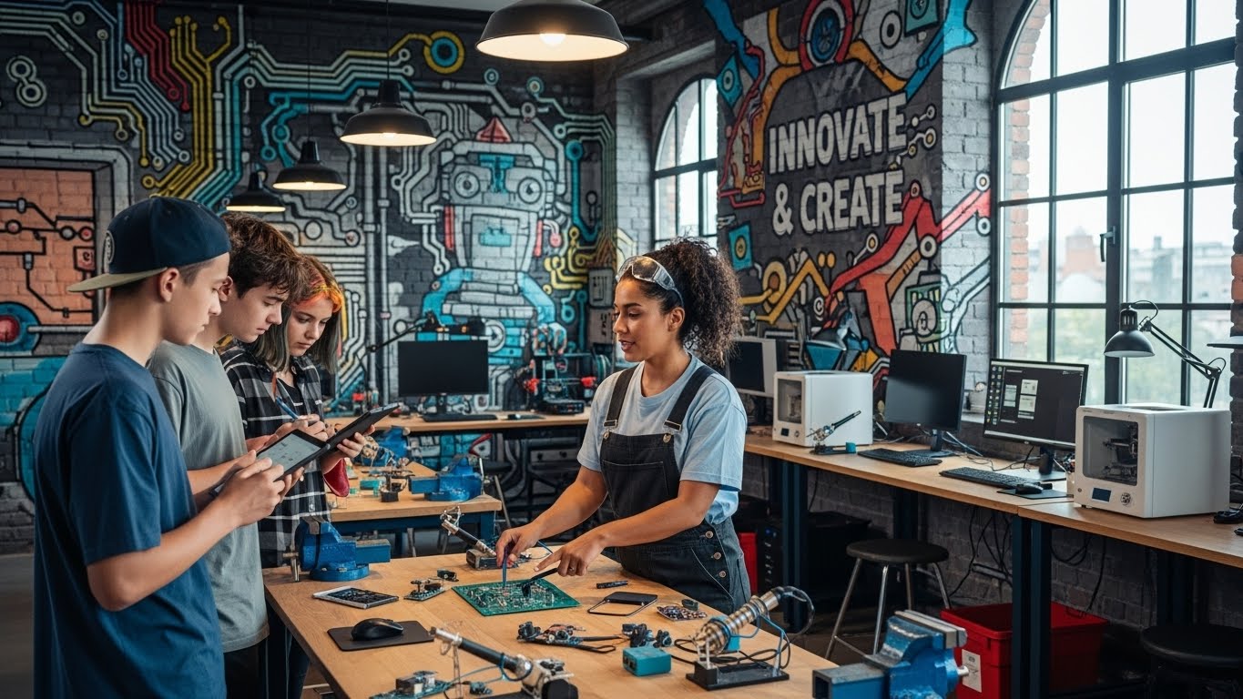 A technician leading precision work in a sustainable smart factory environment